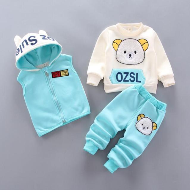 Clothing Set Fleece Children Hooded Outerwear Tops Pants 3PCS Outfits Kids Toddler Warm Costume Suit