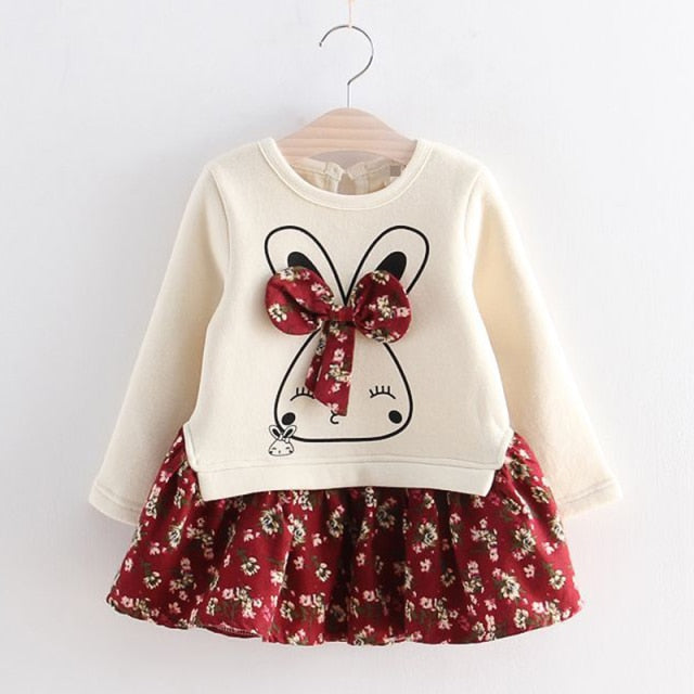 Girls Dress Spring Autumn Pocket Cartoon Stripe Dresses Clothes Cute Party Princess Dress Baby Kids Girls Clothing