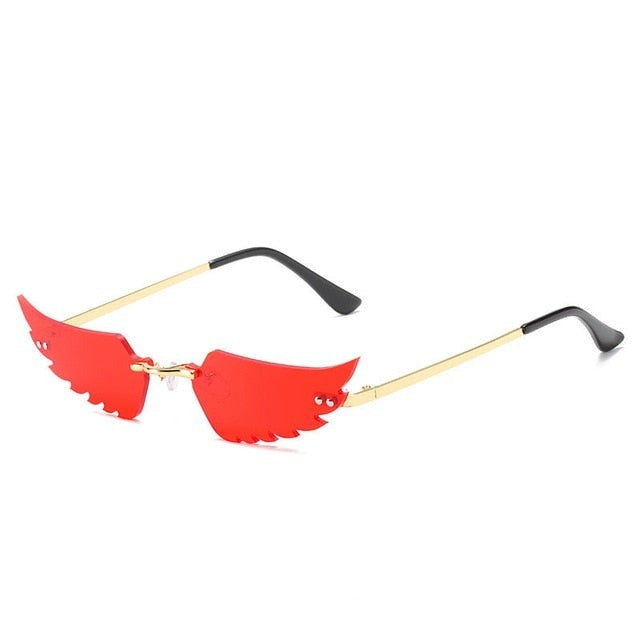 Luxury Fashion Flame Sunglasses Women Rimless Bat Sun Glasses Tears Shades Eyeglass Vintage Feather Sunglass Fire Shape Eyewears