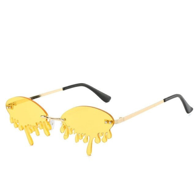 Luxury Fashion Flame Sunglasses Women Rimless Bat Sun Glasses Tears Shades Eyeglass Vintage Feather Sunglass Fire Shape Eyewears