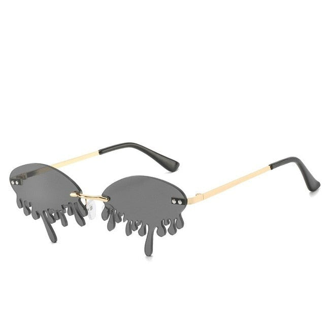 Luxury Fashion Flame Sunglasses Women Rimless Bat Sun Glasses Tears Shades Eyeglass Vintage Feather Sunglass Fire Shape Eyewears