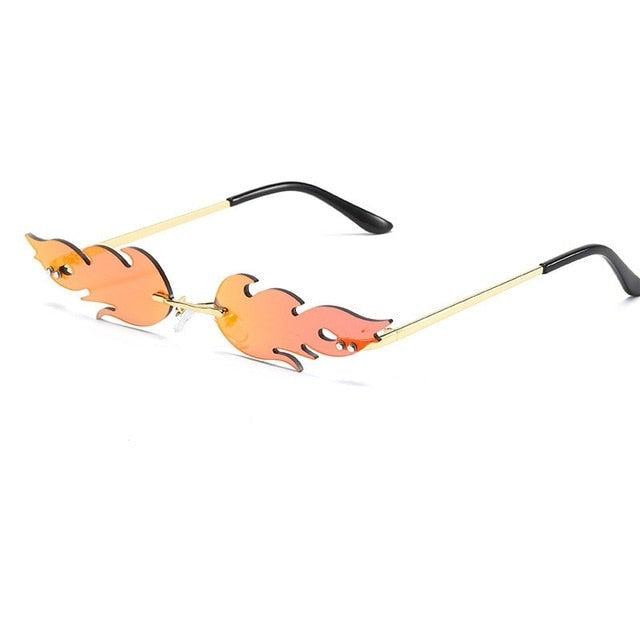 Luxury Fashion Flame Sunglasses Women Rimless Bat Sun Glasses Tears Shades Eyeglass Vintage Feather Sunglass Fire Shape Eyewears