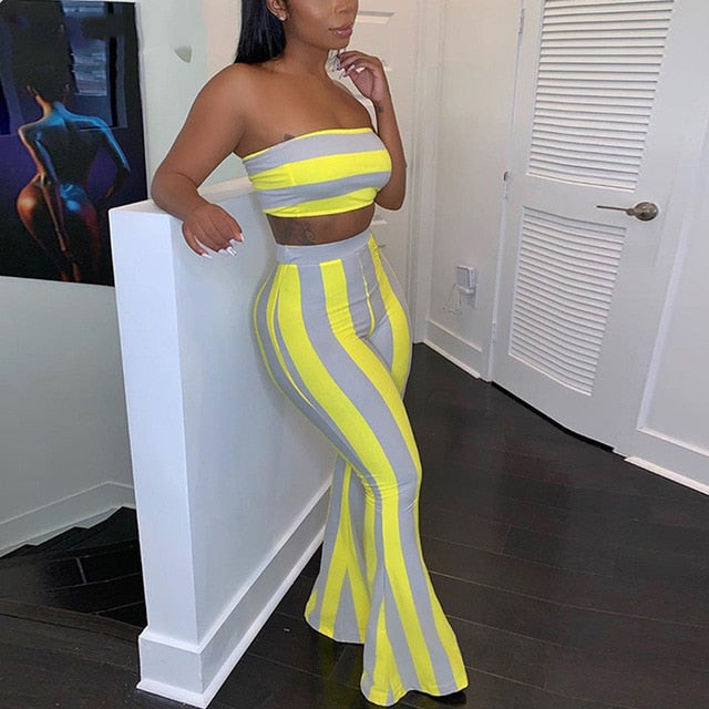 Women Striped 2 piece set Women Outfits Crop Top Pants two pieces sets Summer Clothes for Female Sexy women's suit-Dollar Bargains Online Shopping Australia