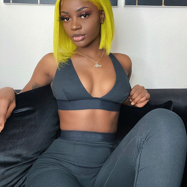 Sleeveless V-Neck Crop Tops Leggings 2 Pieces Set Winter Women Fashion Streetwear Outfits Sportswear Tracksuit-Dollar Bargains Online Shopping Australia