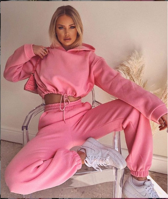 Women Sports 2 Pieces Set Sweatshirts Pullover Hoodies Pants Suit 2020 Home Sweatpants Trousers Outfits Solid Casual Tracksuit-Dollar Bargains Online Shopping Australia
