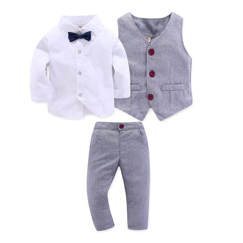 Kid Boy Clothes Gentleman Grey Vest + Long-Sleeved White Pink Shirt + Pants Four-Piece Suits Infant Children Outfits