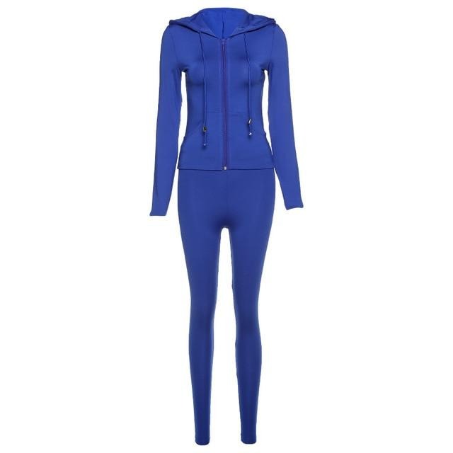 two piece set women long sleeve hooded zipper pocket sporty Jackets+leggings matching sets workout stretchy outfits-Dollar Bargains Online Shopping Australia