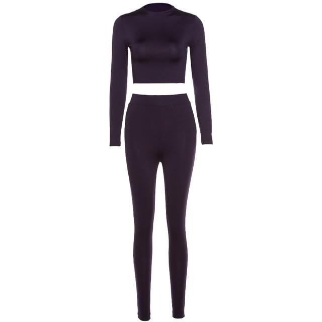 Tracksuit women turtleneck full sleeveless crop top+leggings matching set stretchy sporty fitness casual outfits-Dollar Bargains Online Shopping Australia