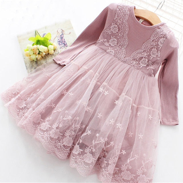 Girls Dress New  Casual Long Sleeves lace Mesh Kids Dresses For Girl Autumn Clothing Princess Party Dress