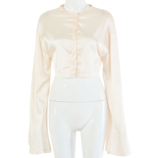 Casual Satin Two Piece Dress Set For Women White O-neck Button Top Bandage Mini Pencil Skirts Outfits Fashion Party Suit-Dollar Bargains Online Shopping Australia