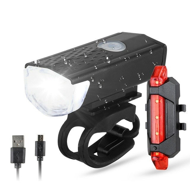 USB Rechargeable Bike Light MTB Bicycle Front Back Rear Taillight Cycling Safety Warning Light Waterproof Bicycle Lamp Flashligh