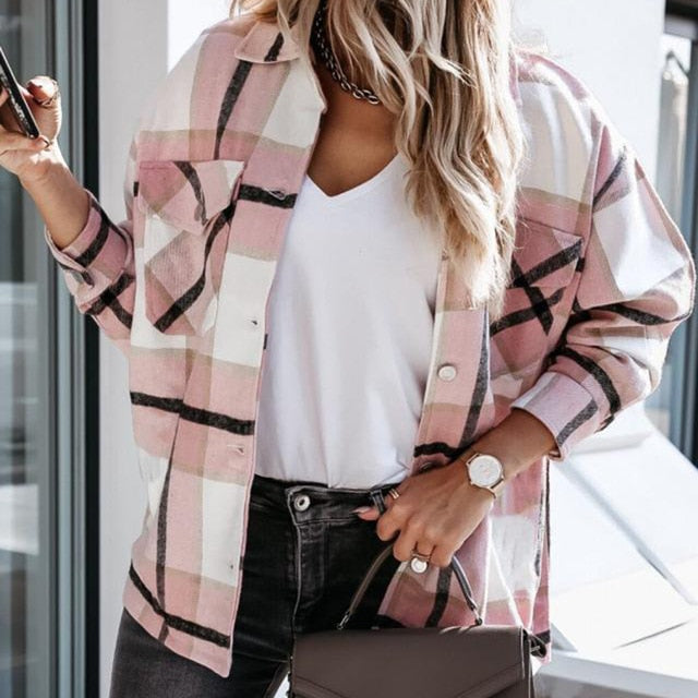 Shirts For Women Plaid Long Sleeve Button Up Shirt Collared Tops And Blouse 2021 Autumn Spring Fashion Loose Casual Black White-Dollar Bargains Online Shopping Australia