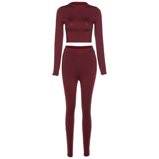 Tracksuit women turtleneck full sleeveless crop top+leggings matching set stretchy sporty fitness casual outfits-Dollar Bargains Online Shopping Australia