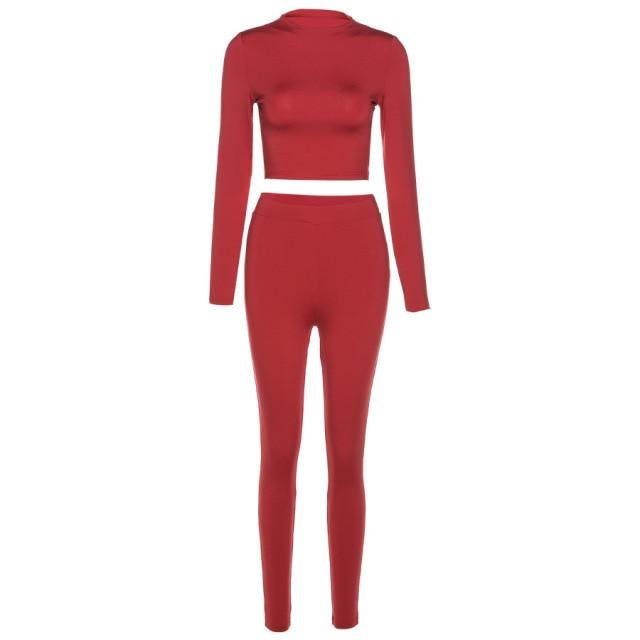 Tracksuit women turtleneck full sleeveless crop top+leggings matching set stretchy sporty fitness casual outfits-Dollar Bargains Online Shopping Australia