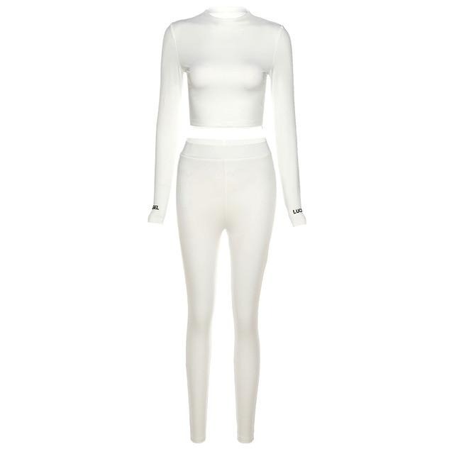 Tracksuit women turtleneck full sleeveless crop top+leggings matching set stretchy sporty fitness casual outfits-Dollar Bargains Online Shopping Australia