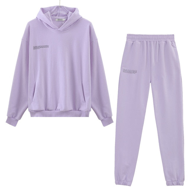 Solid Cotton Hooded Sweatshirts Hoodies Track Pants Joggers Women Tracksuits Two Piece Sets Sweatpants Sweatsuits Spring Female-Dollar Bargains Online Shopping Australia