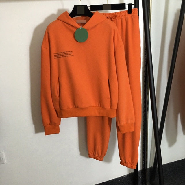 Solid Cotton Hooded Sweatshirts Hoodies Track Pants Joggers Women Tracksuits Two Piece Sets Sweatpants Sweatsuits Spring Female-Dollar Bargains Online Shopping Australia