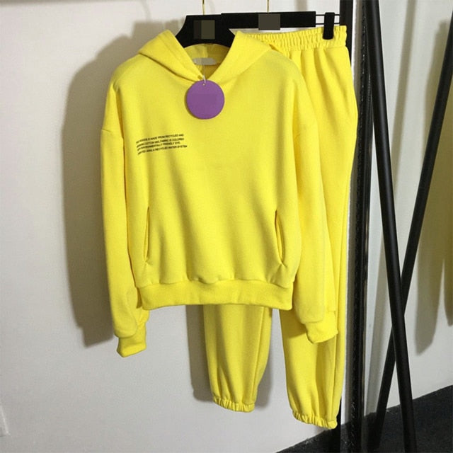 Solid Cotton Hooded Sweatshirts Hoodies Track Pants Joggers Women Tracksuits Two Piece Sets Sweatpants Sweatsuits Spring Female-Dollar Bargains Online Shopping Australia