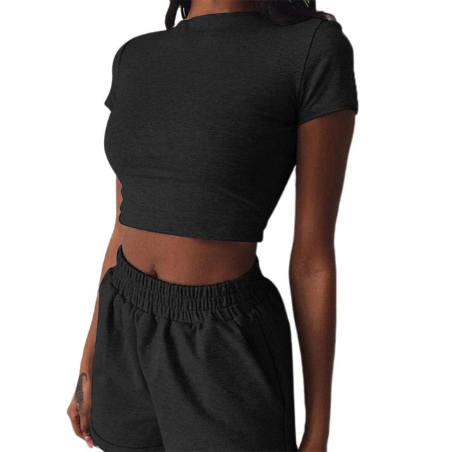 Women Short Casual Two Piece Clothing Tracksuit Pockets Loose Shorts Set Female O-Neck Casual Sets-Dollar Bargains Online Shopping Australia