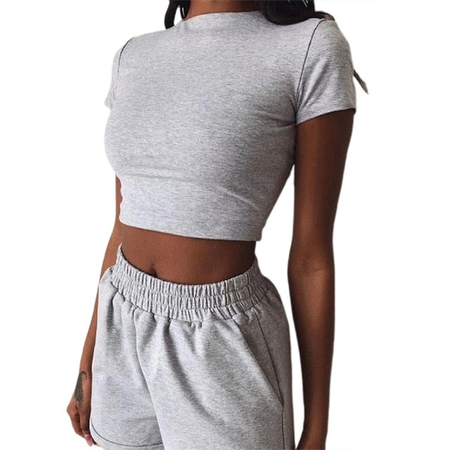 Women Short Casual Two Piece Clothing Tracksuit Pockets Loose Shorts Set Female O-Neck Casual Sets-Dollar Bargains Online Shopping Australia