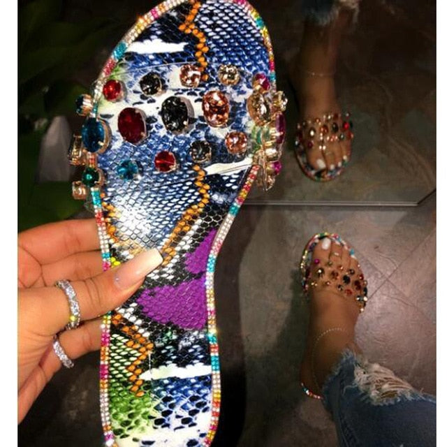 Glitter Slippers Women Summer Sandals Fashion Bling Female Candy Color Flip Flops Beach Diamond Flat Shoes Outdoor Sandals