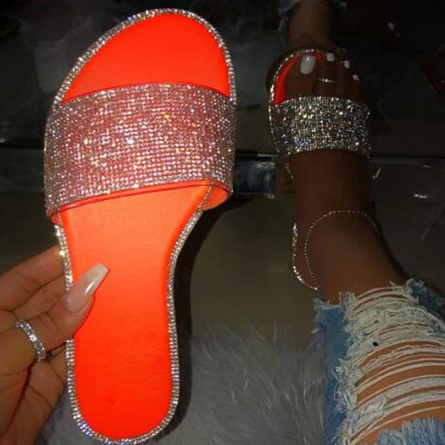 Glitter Slippers Women Summer Sandals Fashion Bling Female Candy Color Flip Flops Beach Diamond Flat Shoes Outdoor Sandals