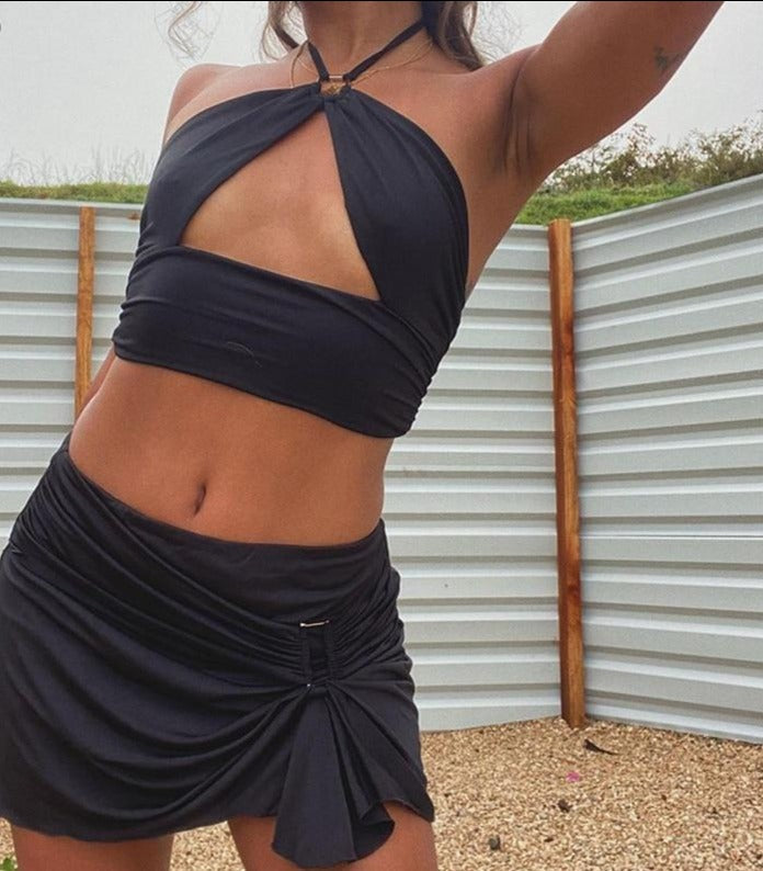 Cryptographic Halter Sexy Crop Top and Mini Skirts Two Piece Rave Festival Matching Set Fashion Outfits Sleeveless Women's Set-Dollar Bargains Online Shopping Australia