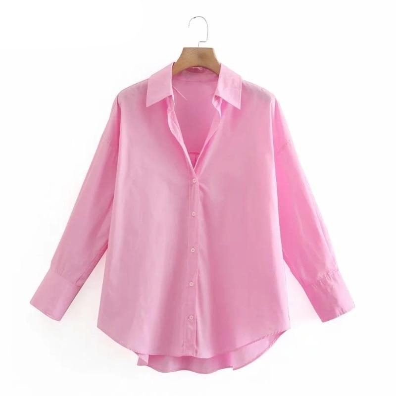 Women Simply Candy COlor Single Breasted Poplin Shirts Office Lady Long Sleeve Blouse Roupas Chic Chemise Tops LS9114-Dollar Bargains Online Shopping Australia