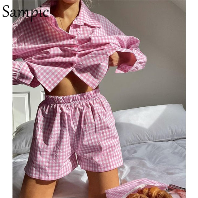 Loung Wear Tracksuit Women Shorts Set Stripe Long Sleeve Shirt Tops And Loose High Waisted Mini Shorts Two Piece Set 2021-Dollar Bargains Online Shopping Australia