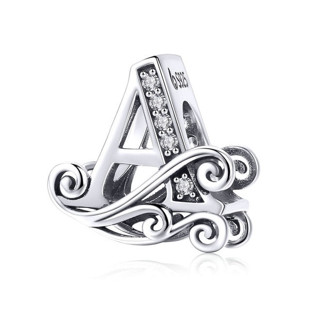 Silver Letter Vintage A to Z 26 Letter Charms Openwork CZ Alphabet Beads Fit Charm Bracelet BSC030
