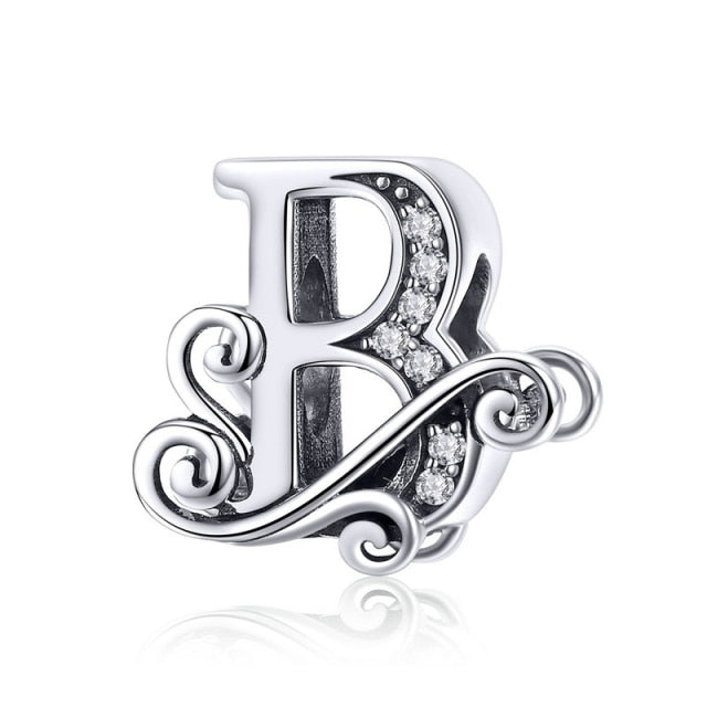 Silver Letter Vintage A to Z 26 Letter Charms Openwork CZ Alphabet Beads Fit Charm Bracelet BSC030