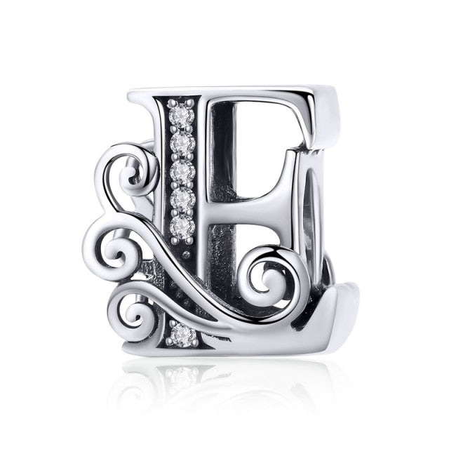Silver Letter Vintage A to Z 26 Letter Charms Openwork CZ Alphabet Beads Fit Charm Bracelet BSC030