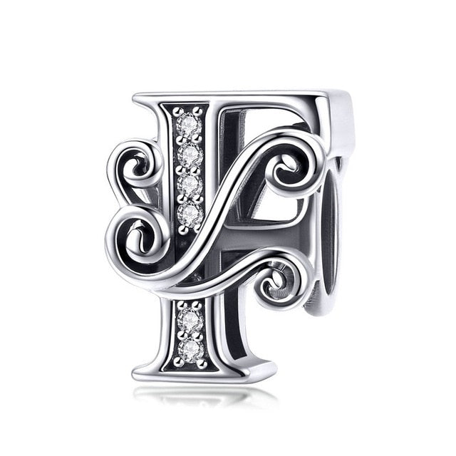 Silver Letter Vintage A to Z 26 Letter Charms Openwork CZ Alphabet Beads Fit Charm Bracelet BSC030