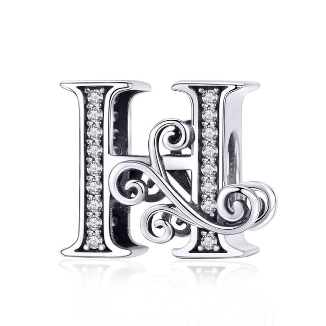 Silver Letter Vintage A to Z 26 Letter Charms Openwork CZ Alphabet Beads Fit Charm Bracelet BSC030