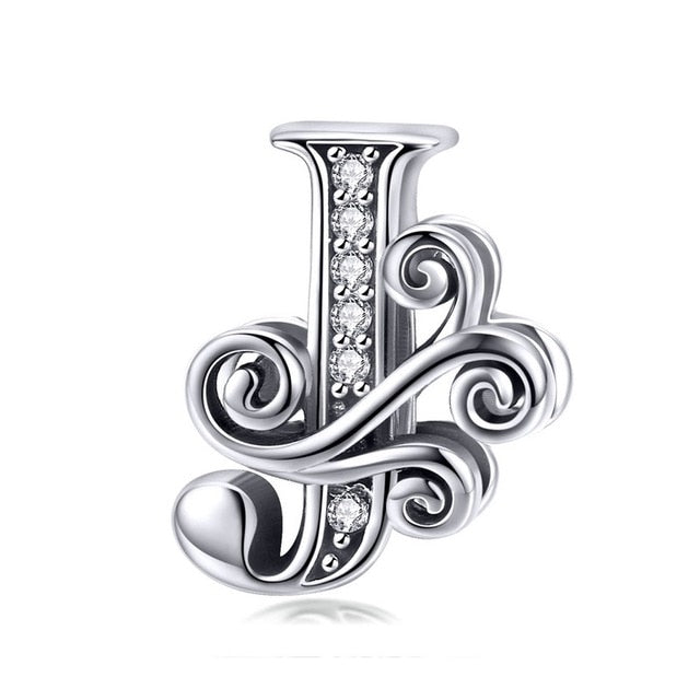 Silver Letter Vintage A to Z 26 Letter Charms Openwork CZ Alphabet Beads Fit Charm Bracelet BSC030