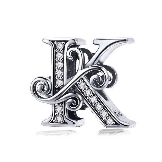 Silver Letter Vintage A to Z 26 Letter Charms Openwork CZ Alphabet Beads Fit Charm Bracelet BSC030