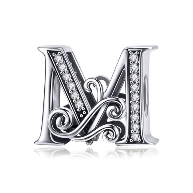 Silver Letter Vintage A to Z 26 Letter Charms Openwork CZ Alphabet Beads Fit Charm Bracelet BSC030