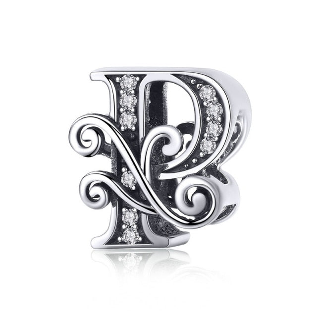 Silver Letter Vintage A to Z 26 Letter Charms Openwork CZ Alphabet Beads Fit Charm Bracelet BSC030