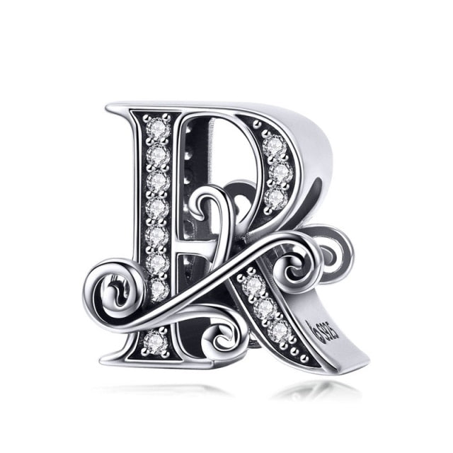 Silver Letter Vintage A to Z 26 Letter Charms Openwork CZ Alphabet Beads Fit Charm Bracelet BSC030