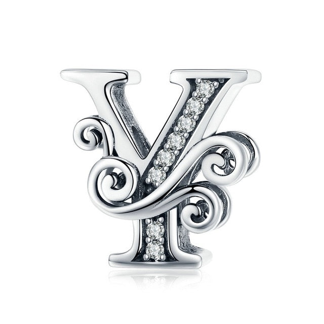 Silver Letter Vintage A to Z 26 Letter Charms Openwork CZ Alphabet Beads Fit Charm Bracelet BSC030