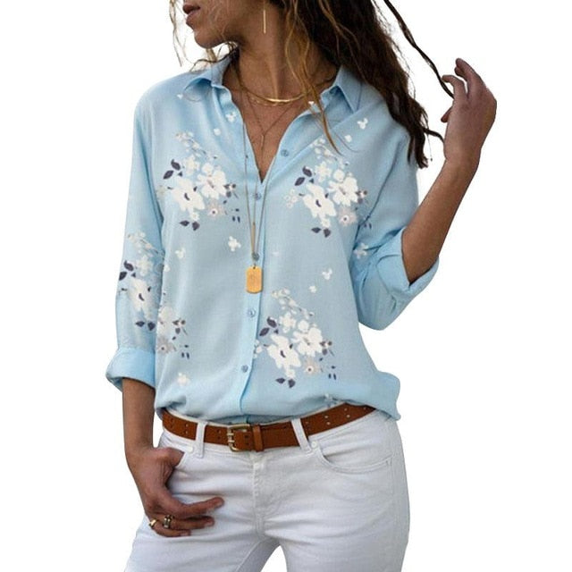 Long Sleeve Women Blouses Plus Size Turn-down Collar Blouse Shirt Casual Tops Elegant Work Wear Chiffon Shirts 5XL-Dollar Bargains Online Shopping Australia