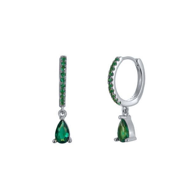 925 Sterling Silver Green Rhinestone Series Hoop Earrings For Women Girls Zircon Heart Pendant Charm Circle Earring Jewelry-Dollar Bargains Online Shopping Australia