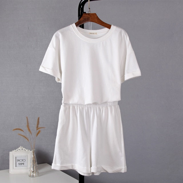 Cotton Sets Women Casual Two Pieces Short Sleeve T Shirts and High Waist Short Pants Solid Outfits Tracksuit-Dollar Bargains Online Shopping Australia