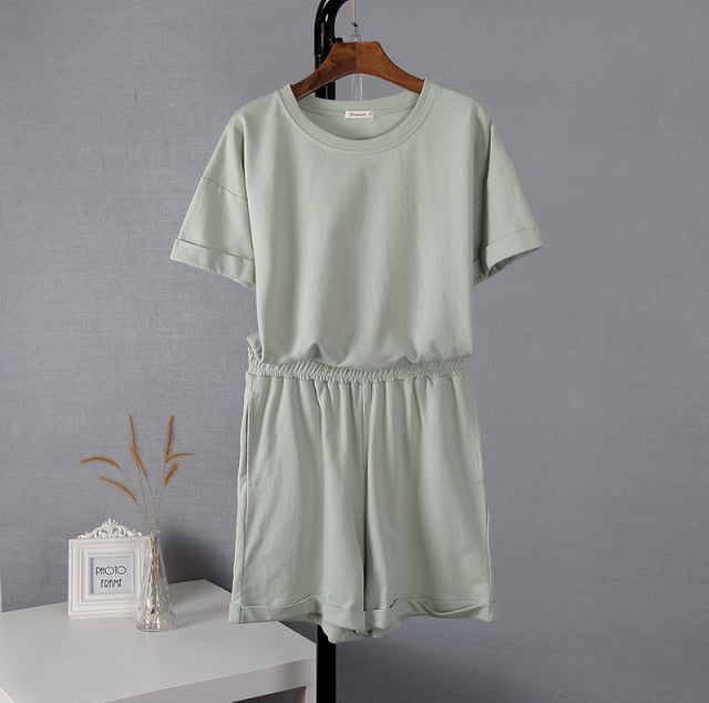 Cotton Sets Women Casual Two Pieces Short Sleeve T Shirts and High Waist Short Pants Solid Outfits Tracksuit-Dollar Bargains Online Shopping Australia