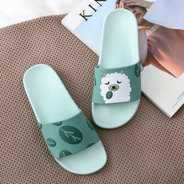 Summer Slides Cartoon Women Men Slippers Cute Animal Dog Sheep Home Slip on Beach Sandals Shoes Flip Flops