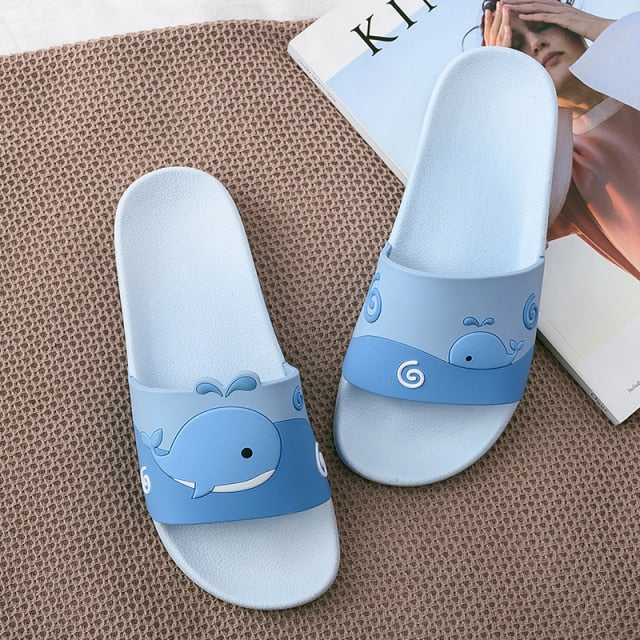 Summer Slides Cartoon Women Men Slippers Cute Animal Dog Sheep Home Slip on Beach Sandals Shoes Flip Flops