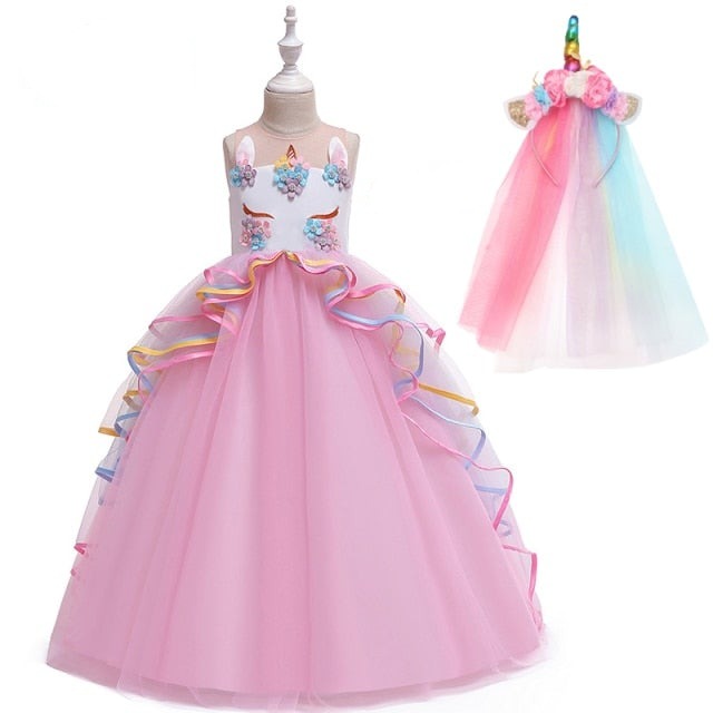 Unicorn rainbow wedding party dress girl birthday party Unicorn role dance performance dress