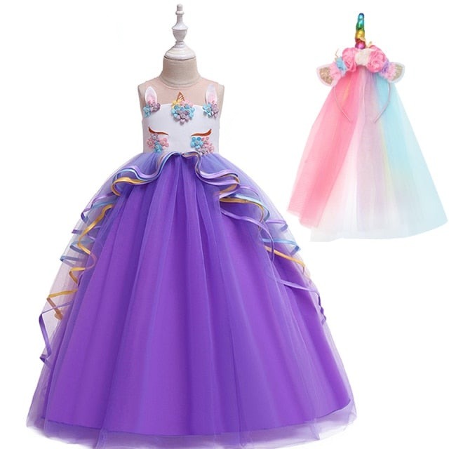 Unicorn rainbow wedding party dress girl birthday party Unicorn role dance performance dress