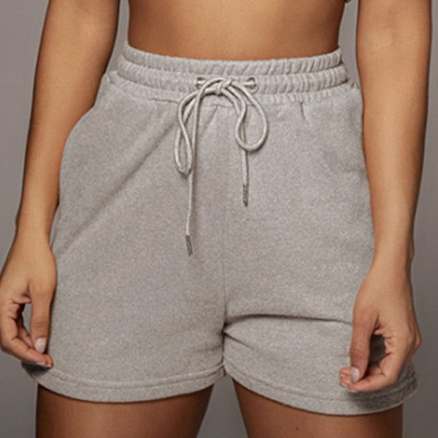 Casual Solid Sportswear Two Piece Sets Women Crop Top And Drawstring Shorts Matching Set Summer Athleisure Outfits-Dollar Bargains Online Shopping Australia