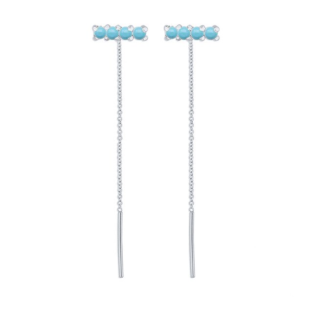 925 Sterling Silver Turquoise Series Stud Earrings For Women Bohemian Blue CZ Crystal Charm Pendant Ear Studs Party Jewelry-Dollar Bargains Online Shopping Australia
